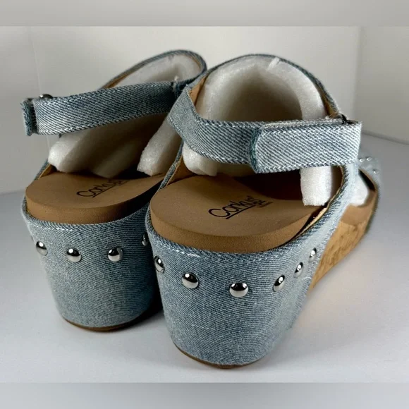 Corkys Denim and Silver Studded Wedges - Picture 5 of 10